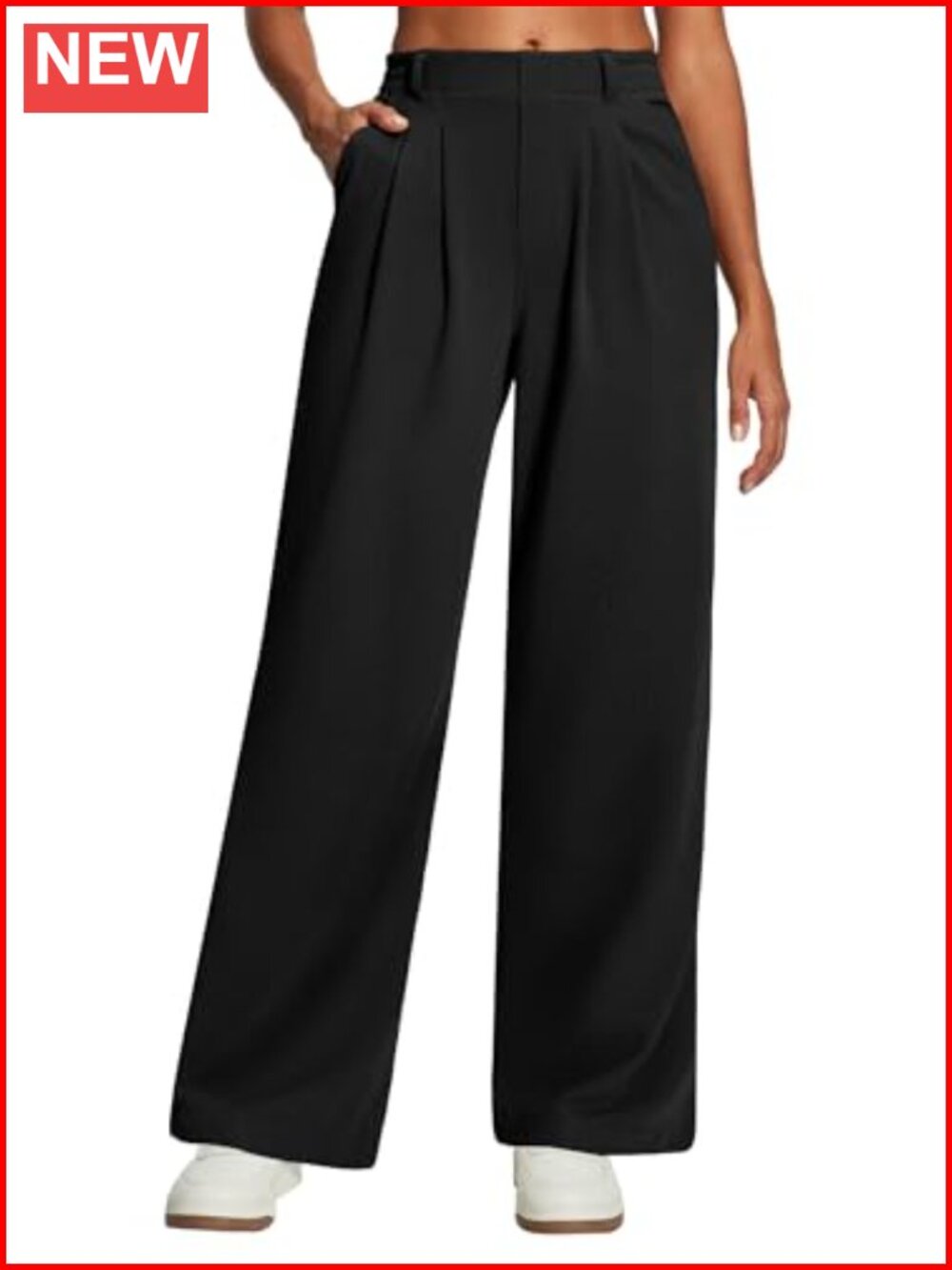 Waffle Knit Wide Leg Pull-On Dress Pants Pleated Tummy Control Work Slacks